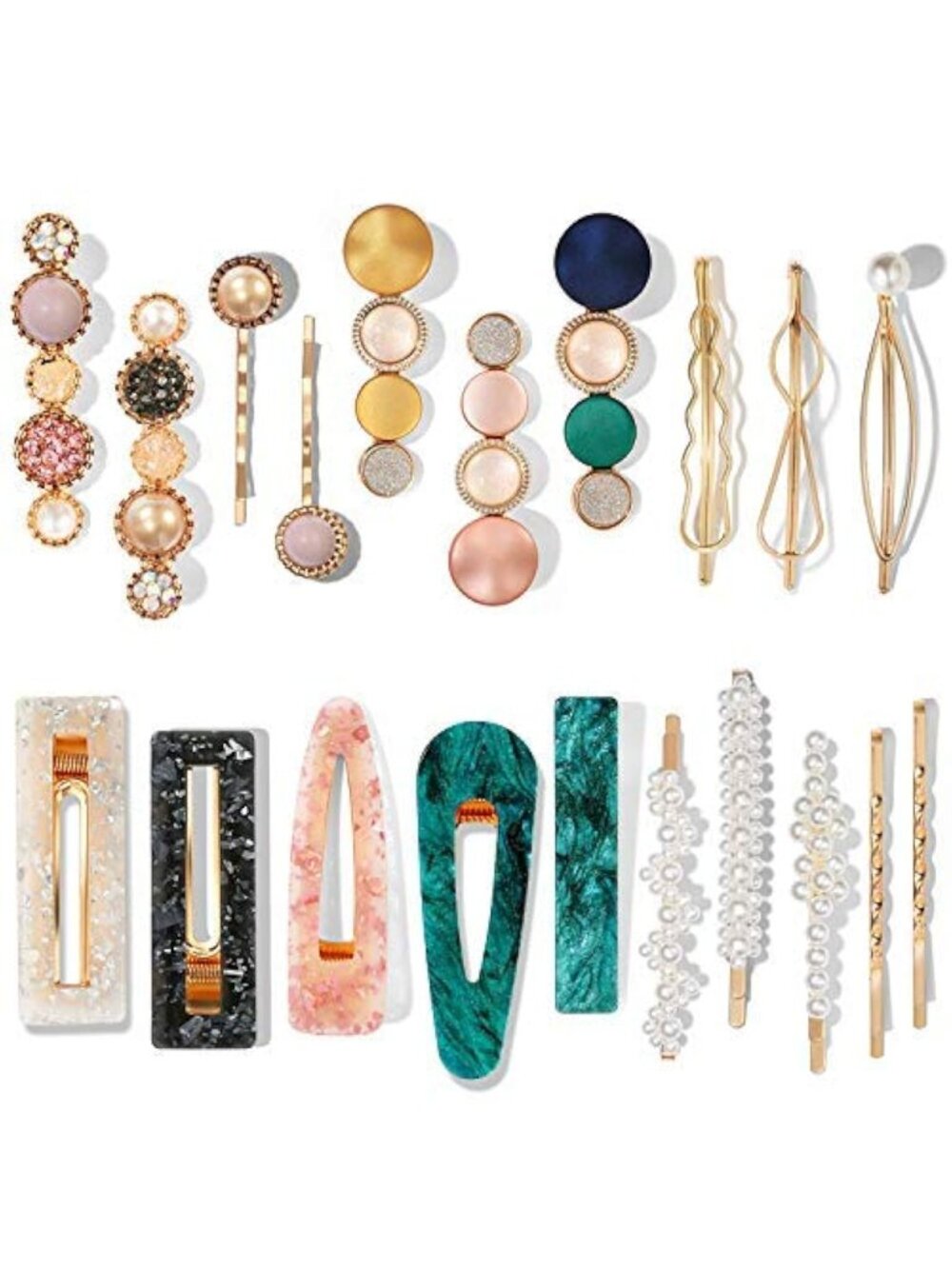 New 20 PCS Macaron Pearl Acrylic Resin Fashion Hair Clips Set